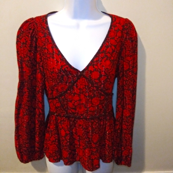 Knox Rose Gauzy Red Embroidered Floral Boho Blouse - Picture 4 of 11